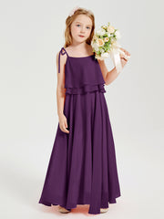 Chiffon Junior Bridesmaid Dresses Long Cascading Skirt Grape