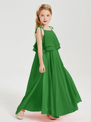 Chiffon Junior Bridesmaid Dresses Long Cascading Skirt Green