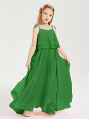 Chiffon Junior Bridesmaid Dresses Long Cascading Skirt Green