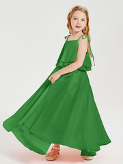 Chiffon Junior Bridesmaid Dresses Long Cascading Skirt Green