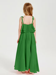 Chiffon Junior Bridesmaid Dresses Long Cascading Skirt Green