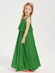 Chiffon Junior Bridesmaid Dresses Long Cascading Skirt Green