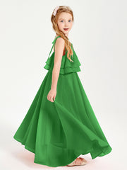 Chiffon Junior Bridesmaid Dresses Long Cascading Skirt Green
