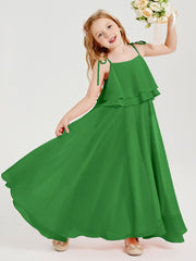 Chiffon Junior Bridesmaid Dresses Long Cascading Skirt Green