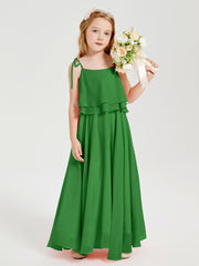 Chiffon Junior Bridesmaid Dresses Long Cascading Skirt Green