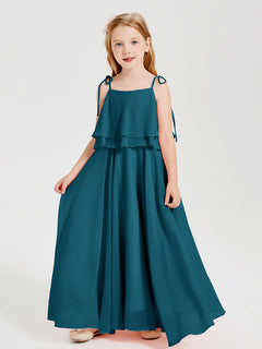 Chiffon Junior Bridesmaid Dresses Long Cascading Skirt Ink Blue