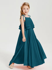 Chiffon Junior Bridesmaid Dresses Long Cascading Skirt Ink Blue