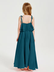 Chiffon Junior Bridesmaid Dresses Long Cascading Skirt Ink Blue