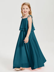 Chiffon Junior Bridesmaid Dresses Long Cascading Skirt Ink Blue