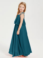 Chiffon Junior Bridesmaid Dresses Long Cascading Skirt Ink Blue