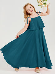 Chiffon Junior Bridesmaid Dresses Long Cascading Skirt Ink Blue