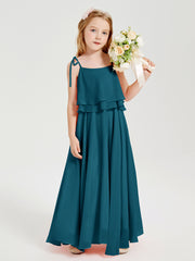 Chiffon Junior Bridesmaid Dresses Long Cascading Skirt Ink Blue