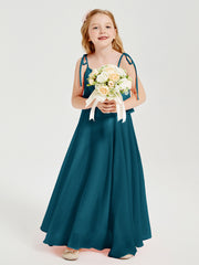 Chiffon Junior Bridesmaid Dresses Long Cascading Skirt Ink Blue