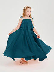 Chiffon Junior Bridesmaid Dresses Long Cascading Skirt Ink Blue