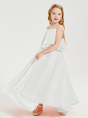 Chiffon Junior Bridesmaid Dresses Long Cascading Skirt Ivory