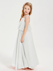Chiffon Junior Bridesmaid Dresses Long Cascading Skirt Ivory