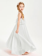 Chiffon Junior Bridesmaid Dresses Long Cascading Skirt Ivory