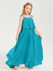 Chiffon Junior Bridesmaid Dresses Long Cascading Skirt Jade
