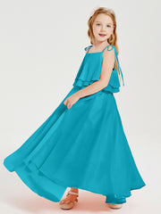 Chiffon Junior Bridesmaid Dresses Long Cascading Skirt Jade