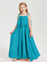 Chiffon Junior Bridesmaid Dresses Long Cascading Skirt Jade