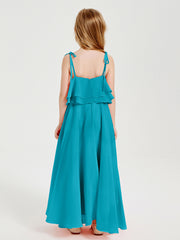 Chiffon Junior Bridesmaid Dresses Long Cascading Skirt Jade