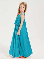 Chiffon Junior Bridesmaid Dresses Long Cascading Skirt Jade