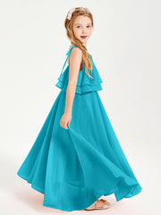 Chiffon Junior Bridesmaid Dresses Long Cascading Skirt Jade