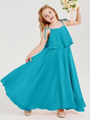 Chiffon Junior Bridesmaid Dresses Long Cascading Skirt Jade