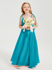 Chiffon Junior Bridesmaid Dresses Long Cascading Skirt Jade