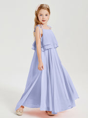 Chiffon Junior Bridesmaid Dresses Long Cascading Skirt Lavender