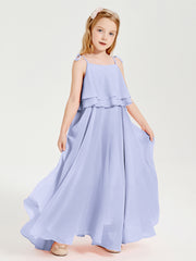 Chiffon Junior Bridesmaid Dresses Long Cascading Skirt Lavender