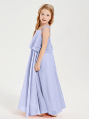 Chiffon Junior Bridesmaid Dresses Long Cascading Skirt Lavender