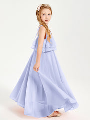 Chiffon Junior Bridesmaid Dresses Long Cascading Skirt Lavender