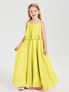 Chiffon Junior Bridesmaid Dresses Long Cascading Skirt Lemon