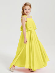 Chiffon Junior Bridesmaid Dresses Long Cascading Skirt Lemon