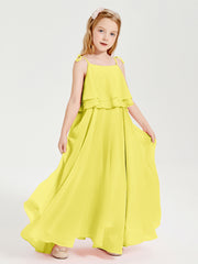 Chiffon Junior Bridesmaid Dresses Long Cascading Skirt Lemon
