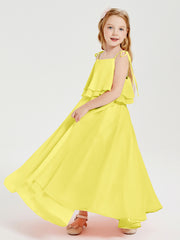 Chiffon Junior Bridesmaid Dresses Long Cascading Skirt Lemon