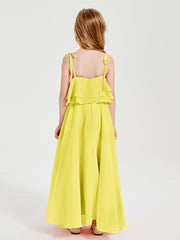 Chiffon Junior Bridesmaid Dresses Long Cascading Skirt Lemon
