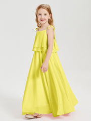 Chiffon Junior Bridesmaid Dresses Long Cascading Skirt Lemon