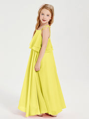 Chiffon Junior Bridesmaid Dresses Long Cascading Skirt Lemon
