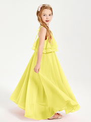 Chiffon Junior Bridesmaid Dresses Long Cascading Skirt Lemon
