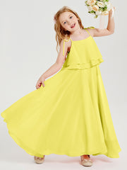 Chiffon Junior Bridesmaid Dresses Long Cascading Skirt Lemon