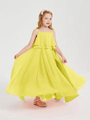 Chiffon Junior Bridesmaid Dresses Long Cascading Skirt Lemon