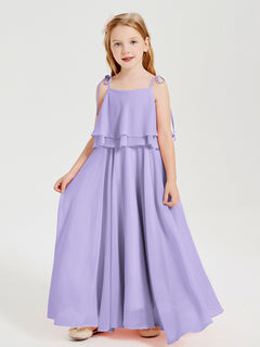 Chiffon Junior Bridesmaid Dresses Long Cascading Skirt Lilac