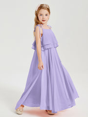Chiffon Junior Bridesmaid Dresses Long Cascading Skirt Lilac