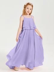 Chiffon Junior Bridesmaid Dresses Long Cascading Skirt Lilac
