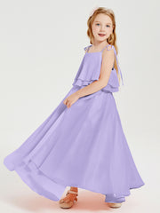 Chiffon Junior Bridesmaid Dresses Long Cascading Skirt Lilac