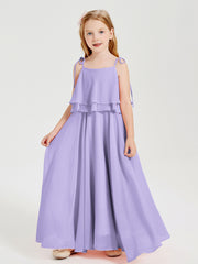 Chiffon Junior Bridesmaid Dresses Long Cascading Skirt Lilac