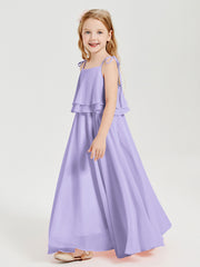 Chiffon Junior Bridesmaid Dresses Long Cascading Skirt Lilac