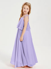 Chiffon Junior Bridesmaid Dresses Long Cascading Skirt Lilac